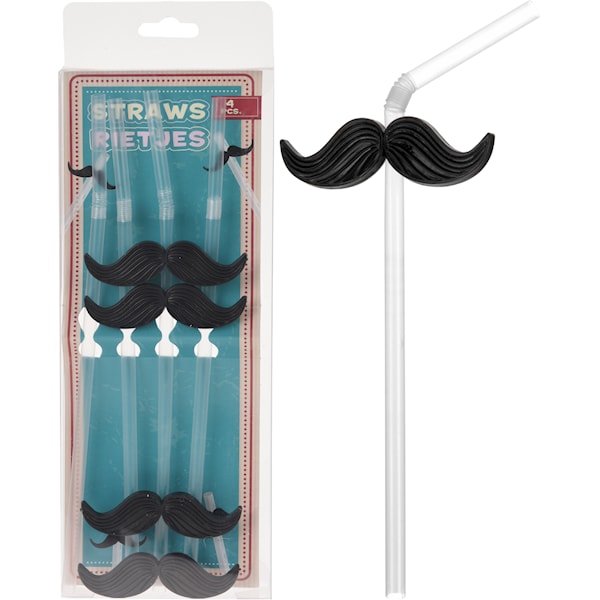 Sugrör Med Svart Mustasch 4-pack