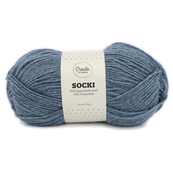 Adlibris Socki Lanka Yksivärinen Villasekoitus 100g Denim Blue A029