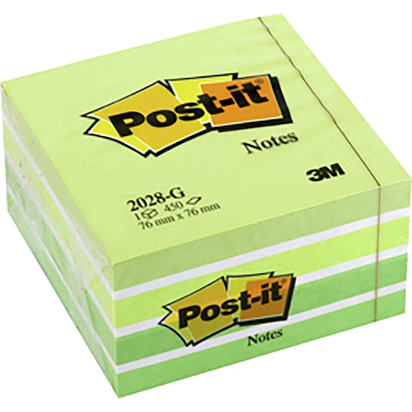 Post-it 2028G - Kubisk notisblokk - 76 x 76 mm - 450 ark - hvit, grønn, neongrønn, sterk grønnfarge
