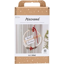 DIY Kit Makramè, Julekrans, mosegrønn, julerød, råhvit, 1 pk.