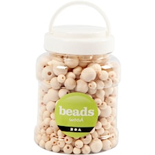 Puuhelmet, halk. 8+10+12+15 mm, aukon koko 2-3 mm, ca. 532 kpl, 175 g, 400 ml/ 1 prk