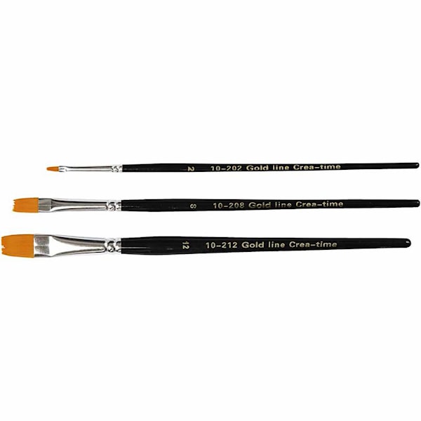 Gold Line pensler, nr. 2+8+12, L: 16,5-19 cm, B: 3-12 mm, flat, 3 stk./ 1 pk.
