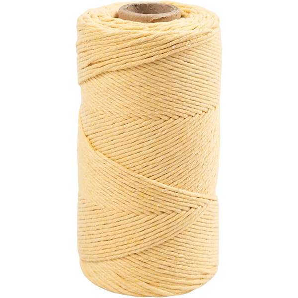 Macramè-Snor, L: 198 M, dia. 2 mm, lys gul, 330 g/ 1 rl.