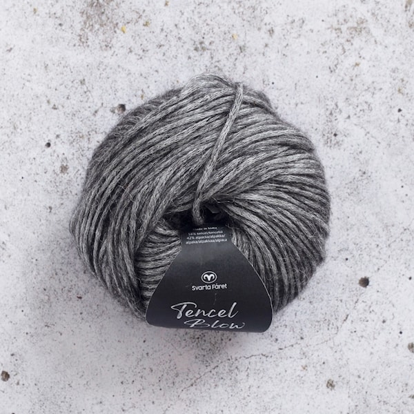 Tencel Blow alpakka-miks garn 50g Shadow Grey 009 Svarta Fåret