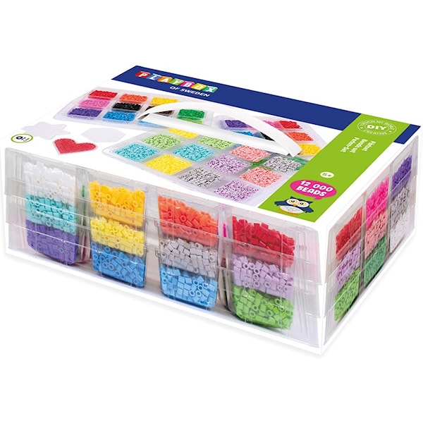 Perleplater og perler i oppbevaringsboks 12 000 stk, Playbox