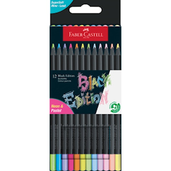 Black Edition fargeblyanter Pastell + Neon 12 stk, Faber-Castell