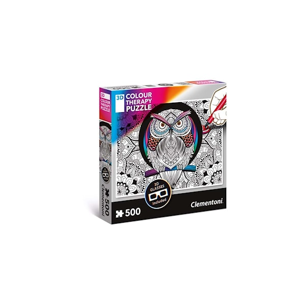 Puslespill 3D, Fargeterapi, Ugle, 500 brikker