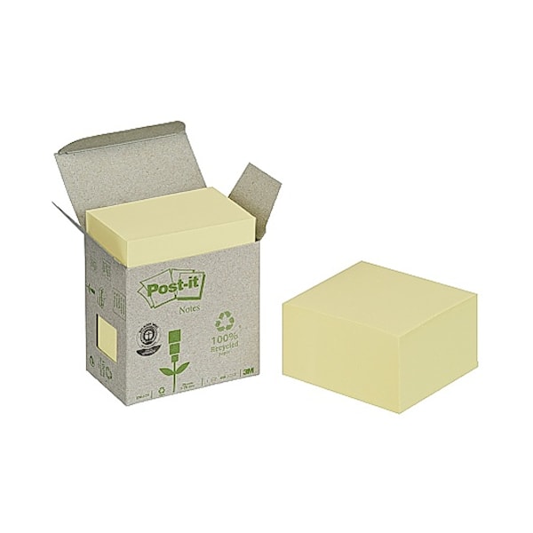 Notater kube POST-IT 100% resirkulert 76x76 gul