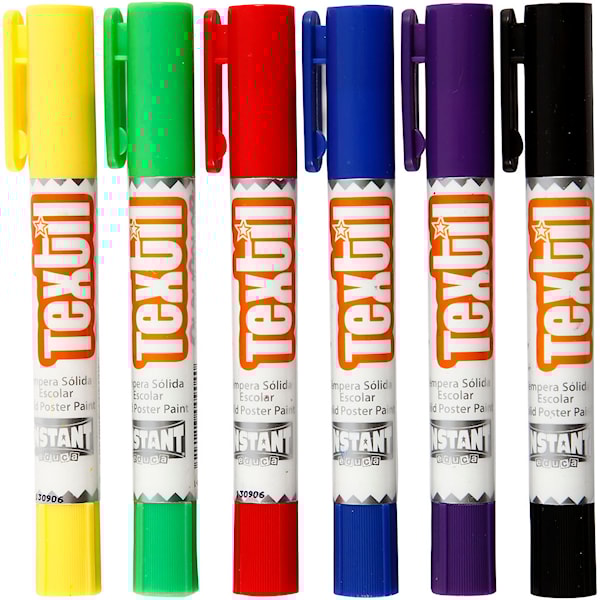 Playcolor Tekstilfarger, L: 14 cm, ass. farger, 5 g, 6 stk./ 1 pk.