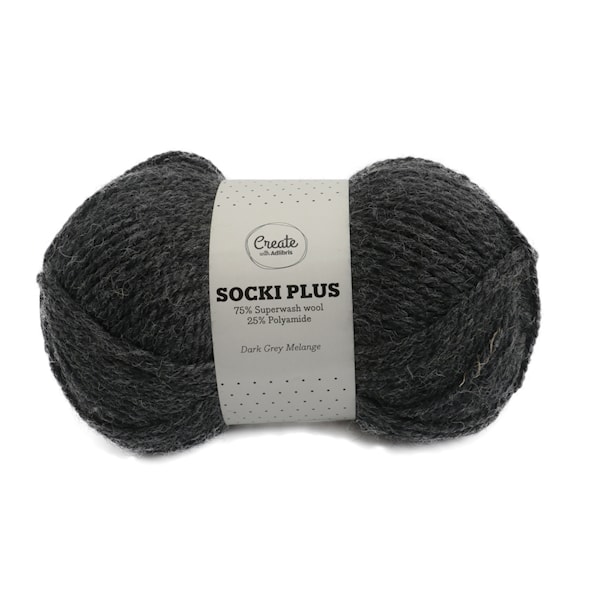 Adlibris Socki Plus Enfärgat lanka 100g Dark Grey Melange A003