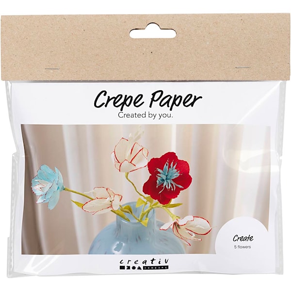 Mini DIY Kit Kreppapir, Kreppblomster, pastellfarger, 1 pk.