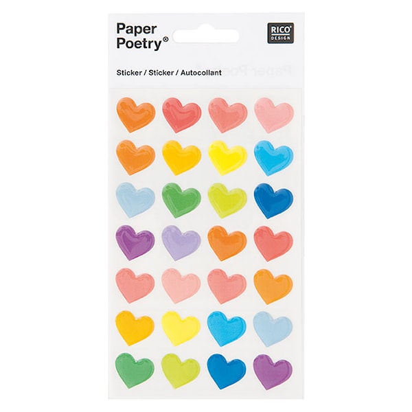 Klistremerke Hjerter, Flerfarget I 10/19 cm