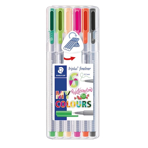 Triplus® fineliner 6-pack, i STAEDTLER-box, 0,3 mm fiberspets. Watermelon