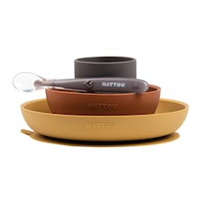 Nattou Soft Silicone Matset 4 delar, Senap/Terracotta