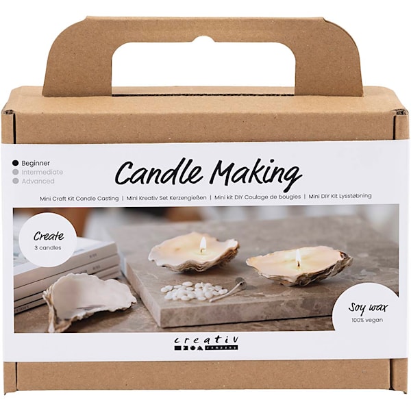Mini DIY Kit Lysstøping, Soyalys støpt i østersskall, off white, 1 pk.
