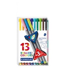 Triplus® fineliner 10-pakkaus + 3 broadliner-kynää, muovipakkauksessa, 0,3/0,8 mm kuitukärki.