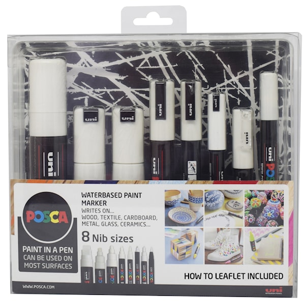 Posca Marker Set Vit 8-pack Olika Spetsstorlekar