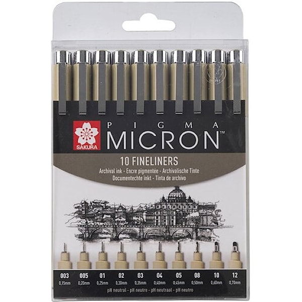 Sakura Pigma Micron Fineliner Svart 10-sett