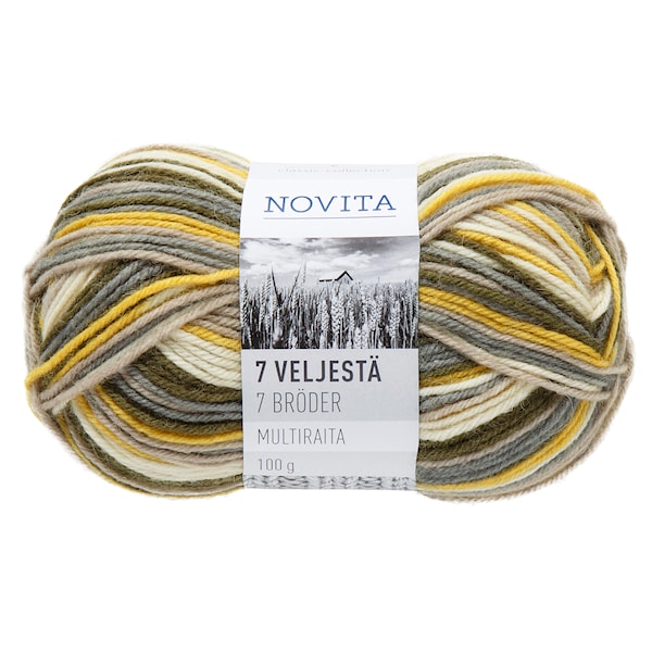 Novita 7 Bröder Multiraita Garn Ullmix 100 g, trädgårdsmästare 837