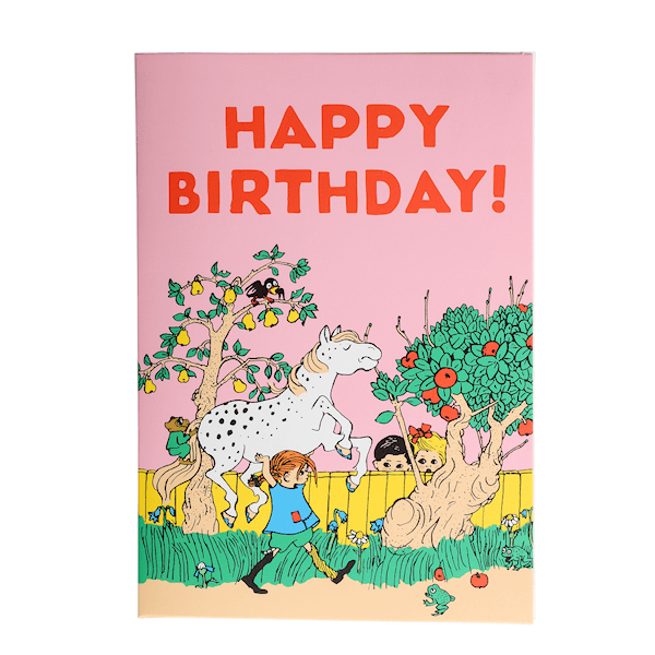 F&ouml;delsedagskort Happy Birthday 10x17 Pippi L&aring;ngstrump