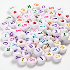 Kirjainhelmet, koko 7 mm, aukon koko 1,2 mm, ca. 200 kpl, valkoinen, 25 g/ 1 pkt