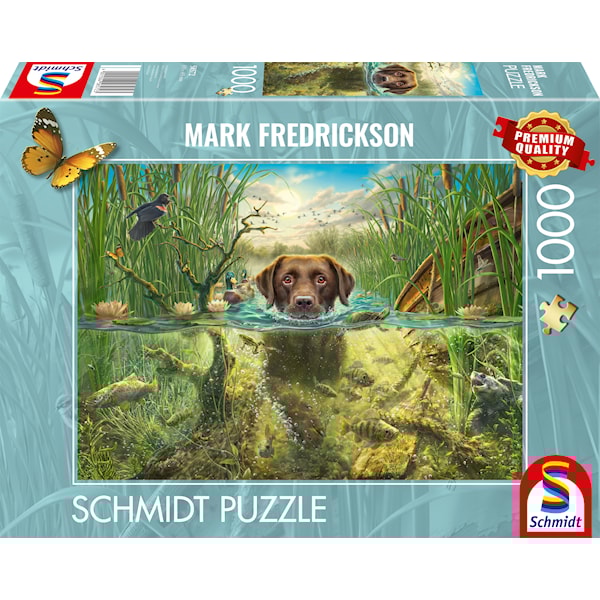 Puslespill Chocolate Labrador takes a cool dip 1000 brikker Schmidt